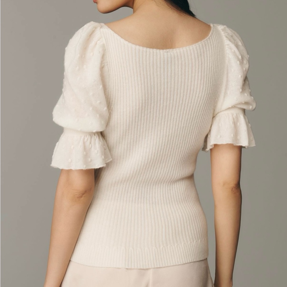 NWT Anthropologie Ruffle-Sleeve Wool Cashmere Knit Blouse - Picture 2 of 7